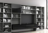 Bespoke-Library-area-with-living-room-TV-section-in-dark-grey-finish-and-black-gloss-finish-2