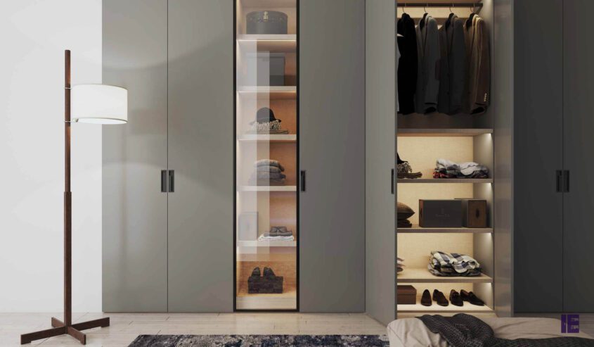 Linear-glass-with-hinged-doors-fitted-wardrobe-open